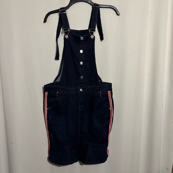 n/a Pants - Unbranded XL Dark Wash Denim Bib Overalls Skirt with Side Red White Stripes
